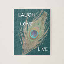 Live,Laugh,Love Peacock Feather Jigsaw Puzzles