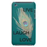 Live Laugh Love Peacock Feather on Teal Barely There iPod Case