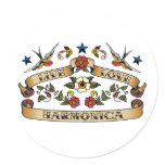 Live Love Harmonica Round Sticker