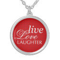 Live love laughter words red heart necklace