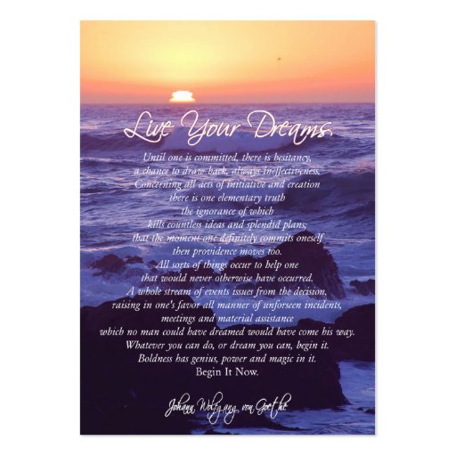 Live Your Dreams INSPIRATIONAL CARDS Business Card Templates (front side)