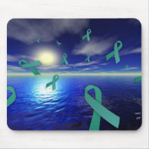Liver Cancer Awareness Ribbons Over The Ocean Mouse Pad