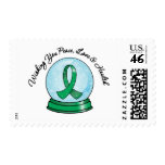 Liver Cancer Ribbon Merry Christmas Snowglobe Postage