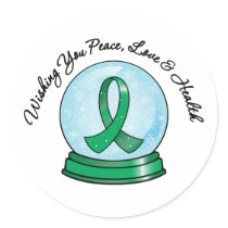 Liver Cancer Ribbon Merry Christmas Snowglobe stickers