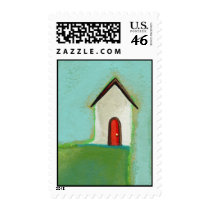 Living on the edge - adorable little house art stamp