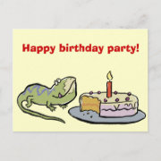 lizard and birthday cake - customizable postcard