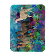 Llama Five Walk in Fantasy Land for Camelids Rectangle Magnets