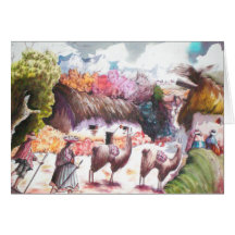 Llama Picture Peru village Greeting Cards