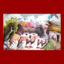 llama picture Peru village posters