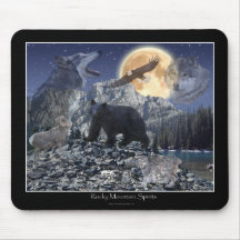 Lobo, oso, Eagle, arte de la fauna de las montañas Tapetes De Ratón