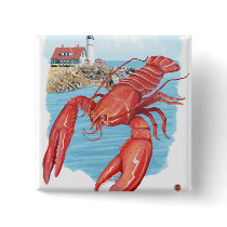 Lobster and Portland Lighthouse Scene Buttons