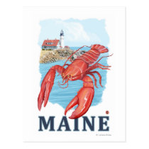 Lobster and Portland Lighthouse Scene postcards