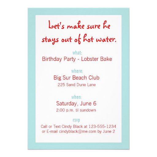 Lobster Birthday Party Invitation