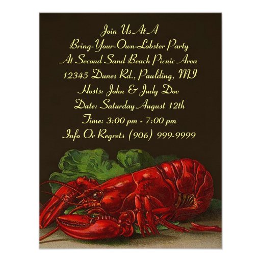 Lobster Lobsters Party Dinner or BYOL Invitation