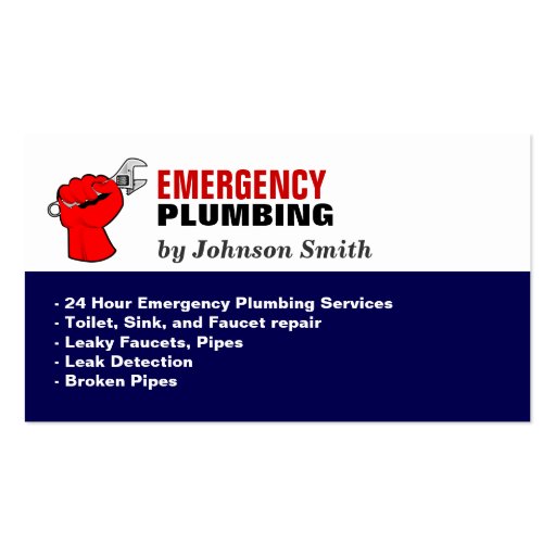 Local 24 Hour Emergency Plumbing Services Business Card Template (back side)