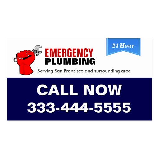 Local 24 Hour Emergency Plumbing Services Business Card Template (front side)