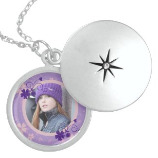 Locket gift photo necklace silver and purple