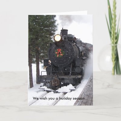 Locomotive Wreath Christmas Card