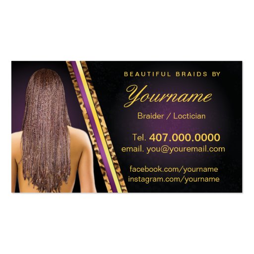 Loctician Hair Braider Salon Braids Business Cards (front side)