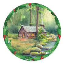LOG CABIN HOLLY CHRISTMAS by SHARON SHARPE stickers by sharonsharpe LOG CABIN HOLLY CHRISTMAS by SHARON SHARPE stickers