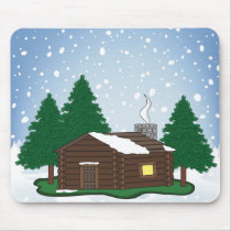 Log Cabin in the Snow mousepads
