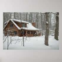 Log Cabin in Winter Poster