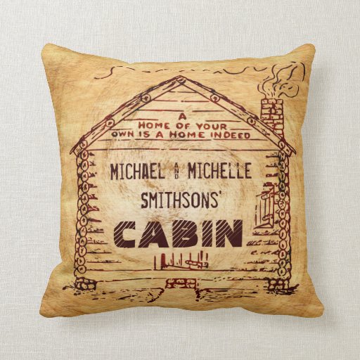 Log Cabin Personalized Faux Wood Throw Pillow Zazzle