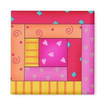 Log Cabin Quilkt Block Art Square Magnet magnets