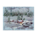 LOG CABIN & SWNOWFLAKES by SHARON SHARPE postcards