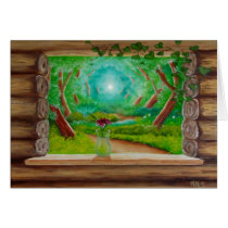 Log Cabin Window Greeting Cards