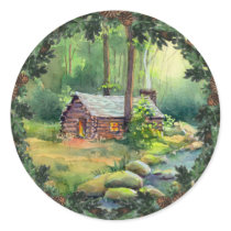 LOG CABIN & WREATH by SHARON SHARPE stickers by sharonsharpe LOG CABIN & WREATH by SHARON SHARPE stickers