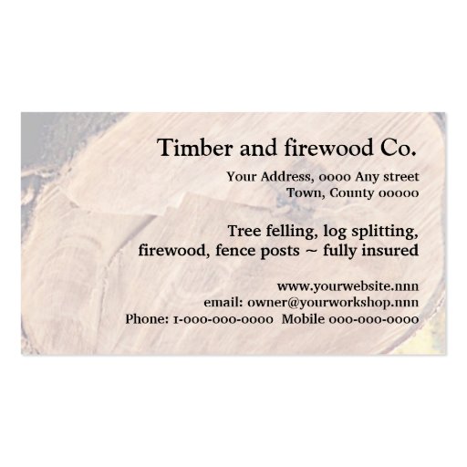 Log splitter business card (back side)