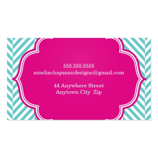 LOGO cute bold herringbone pattern turquoise pink Business Card (back side)