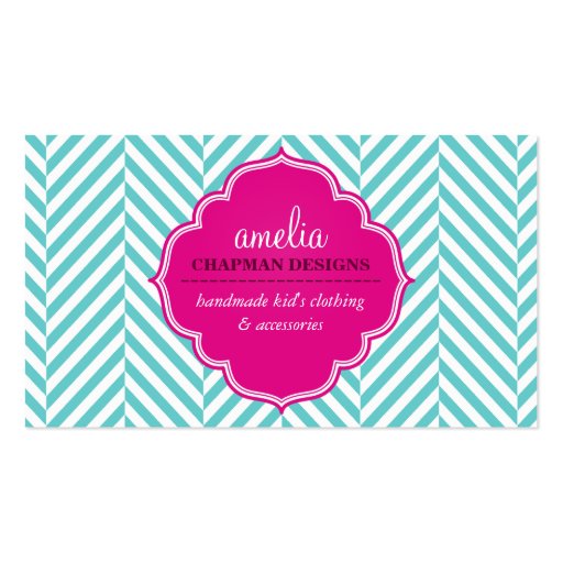 LOGO cute bold herringbone pattern turquoise pink Business Card (front side)