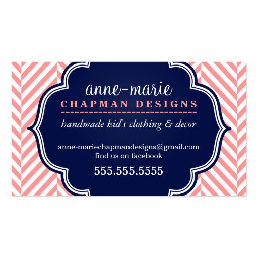 LOGO modern herringbone pattern coral badge navy Business Card Templates (front side)