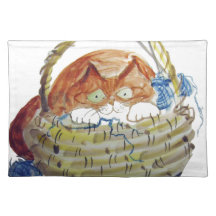 Lois Hides in the Basket of Knitting Place Mat