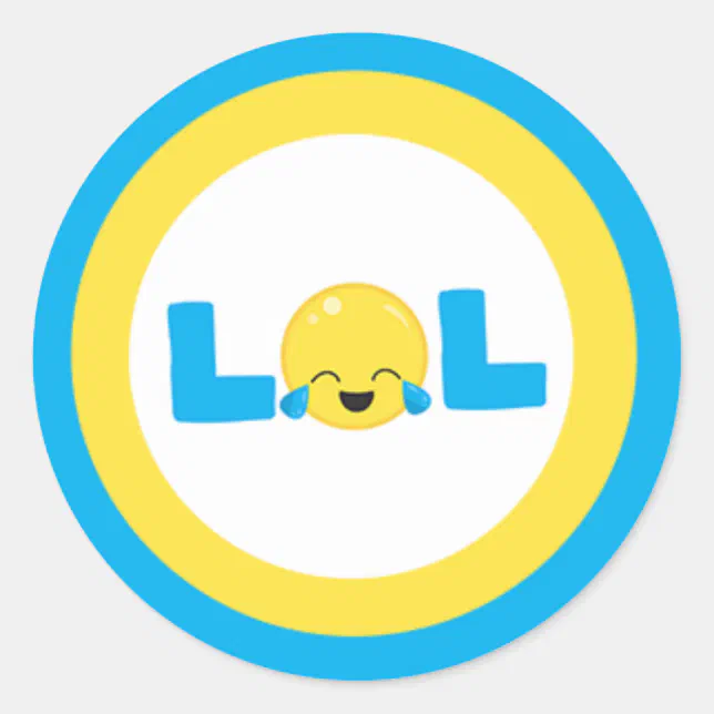 LOL Laugh Out Loud Emoji Blue Yellow Classic Round Sticker Zazzle