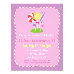 Lollipop Candy Themed Birthday Party Custom Invite