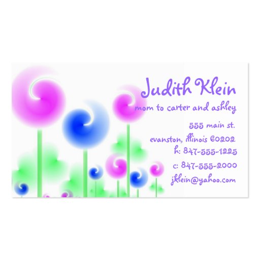 lollipop flowers mommy calling card business cards (front side)