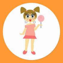 Lollipop Girl Sticker- Brown Hair