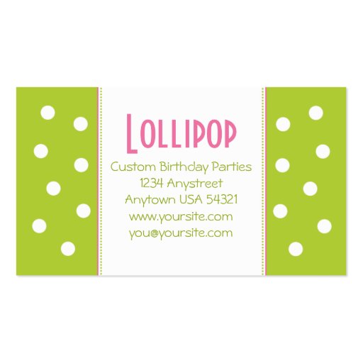 Lollipop Lime Green Polka Dot Chic Business Card (front side)