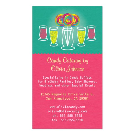Lollipop Style Candy Catering Business Card (front side)