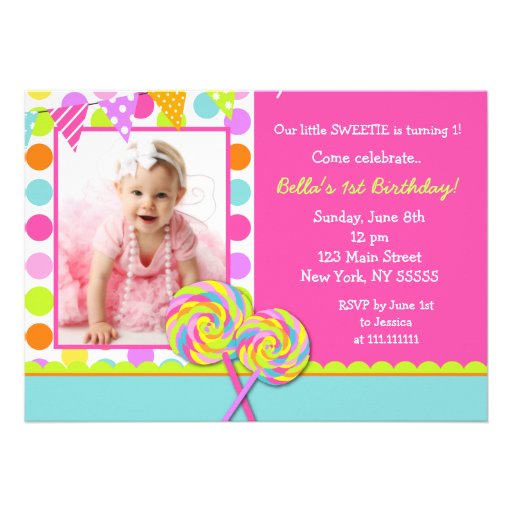 Lollipop Sweet Shoppe Birthday Party Invitation (front side)