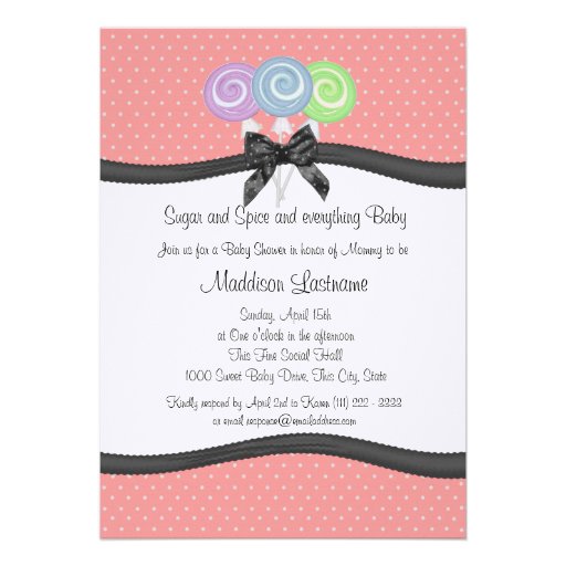 Lollipops and Polka Dots Baby Shower Custom Announcements