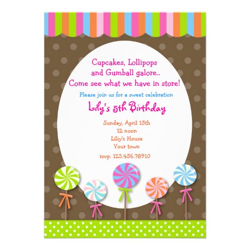 Lollipops Candy Shoppe Birthday invitation