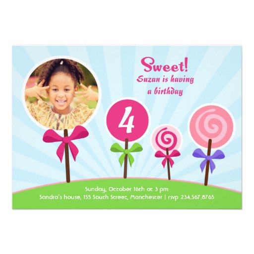 Lollypop Birthday Photo Flat Invitation