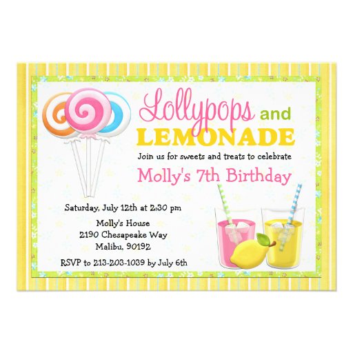 Lollypops and Lemonade Birthday Party Invitation