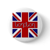 'London' ambigram on UK flag Pin