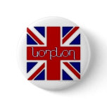'London' ambigram on UK flag buttons