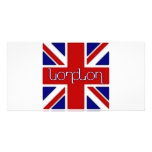 'London' ambigram on UK flag Custom Photo Card